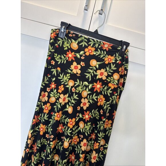 LuLaRoe Small Black Orange Green Floral Slinky Maxi Skirt/Strapless Dress - Picture 2 of 10